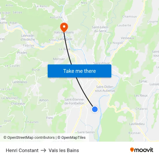 Henri Constant to Vals les Bains map