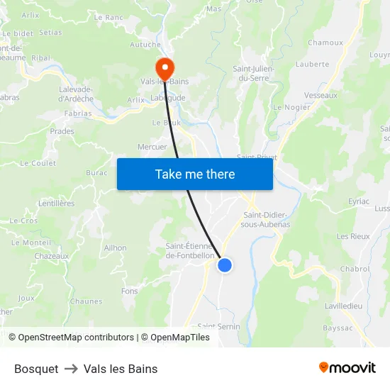 Bosquet to Vals les Bains map