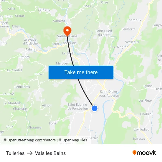 Tuileries to Vals les Bains map
