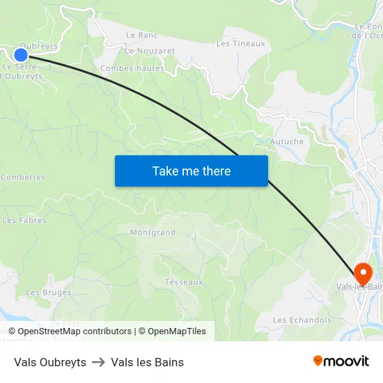Vals Oubreyts to Vals les Bains map