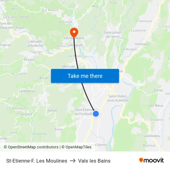 St-Etienne-F. Les Moulines to Vals les Bains map