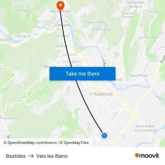 Bastides to Vals les Bains map
