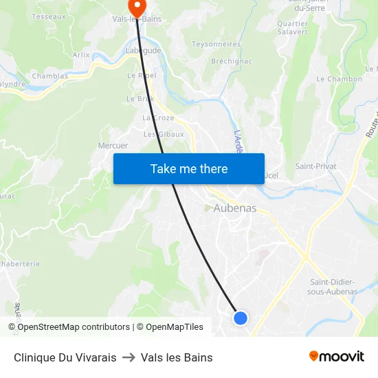 Clinique Du Vivarais to Vals les Bains map