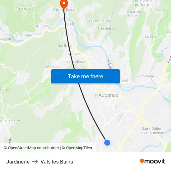 Jardinerie to Vals les Bains map
