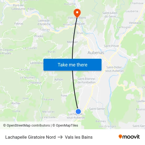 Lachapelle Giratoire Nord to Vals les Bains map