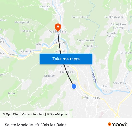 Sainte Monique to Vals les Bains map