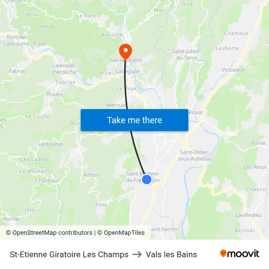 St-Etienne Giratoire Les Champs to Vals les Bains map