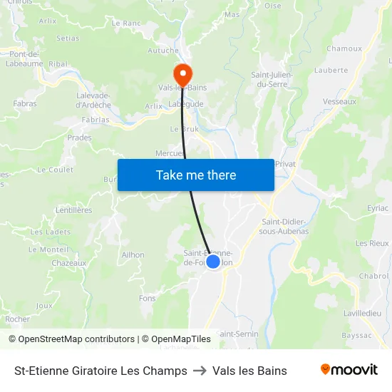 St-Etienne Giratoire Les Champs to Vals les Bains map