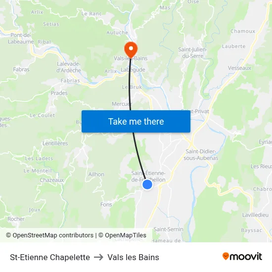 St-Etienne Chapelette to Vals les Bains map