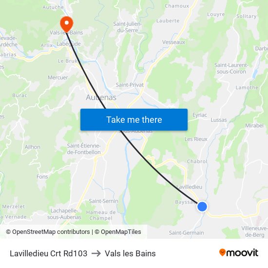 Lavilledieu Crt Rd103 to Vals les Bains map