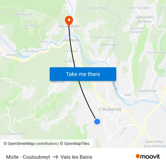 Molle - Couloubreyt to Vals les Bains map