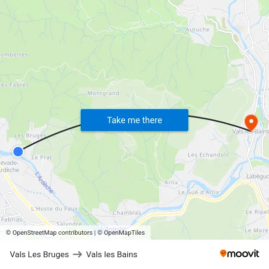 Vals Les Bruges to Vals les Bains map