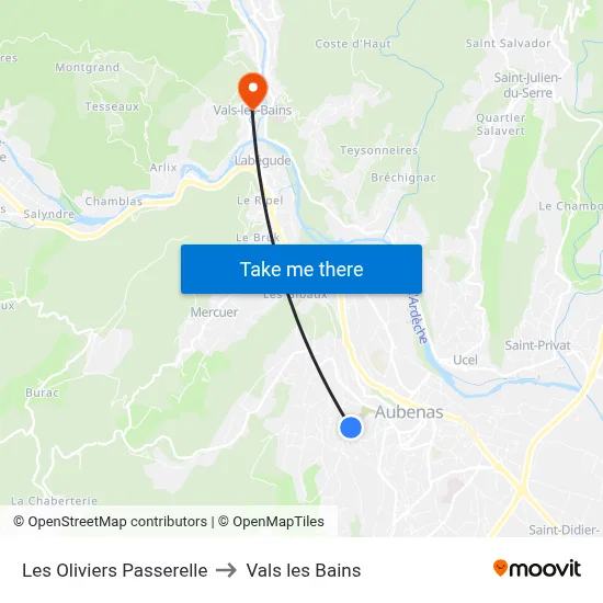 Les Oliviers Passerelle to Vals les Bains map