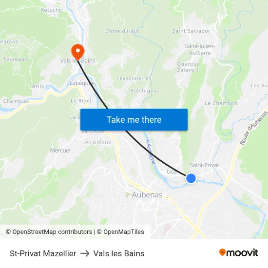 St-Privat Mazellier to Vals les Bains map