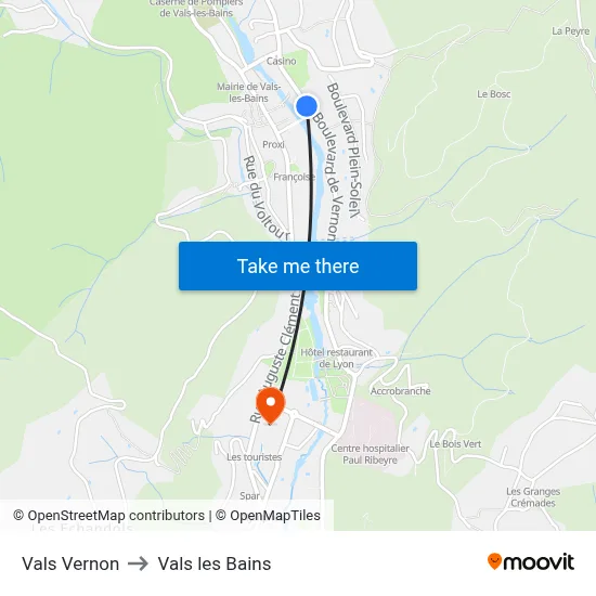 Vals Vernon to Vals les Bains map