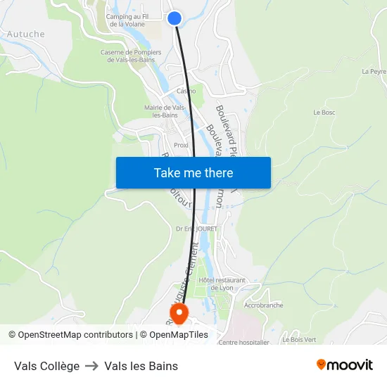 Vals Collège to Vals les Bains map