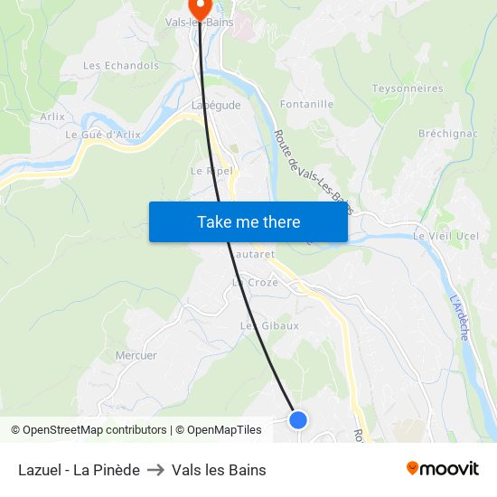 Lazuel - La Pinède to Vals les Bains map