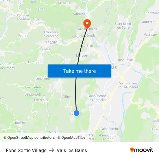 Fons Sortie Village to Vals les Bains map
