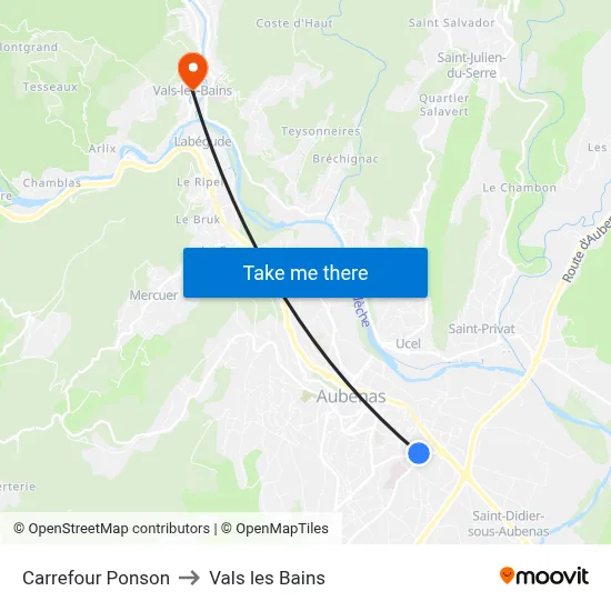 Carrefour Ponson to Vals les Bains map