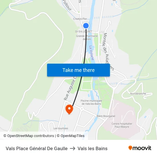 Vals Place Général De Gaulle to Vals les Bains map