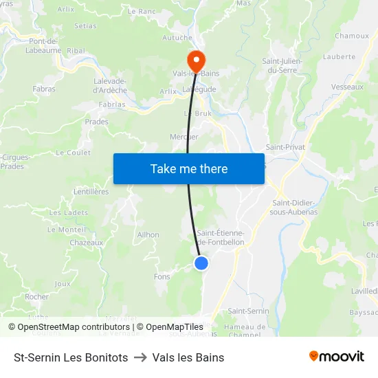 St-Sernin Les Bonitots to Vals les Bains map