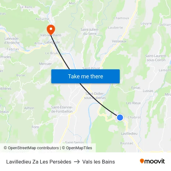 Lavilledieu Za Les Persèdes to Vals les Bains map
