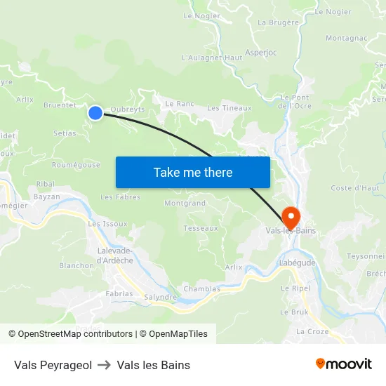 Vals Peyrageol to Vals les Bains map