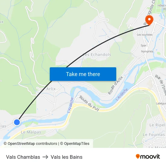 Vals Chamblas to Vals les Bains map