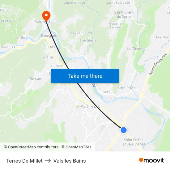 Terres De Millet to Vals les Bains map
