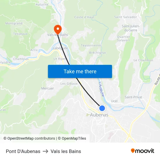 Pont D'Aubenas to Vals les Bains map