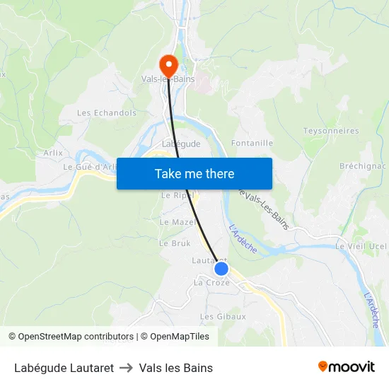 Labégude Lautaret to Vals les Bains map