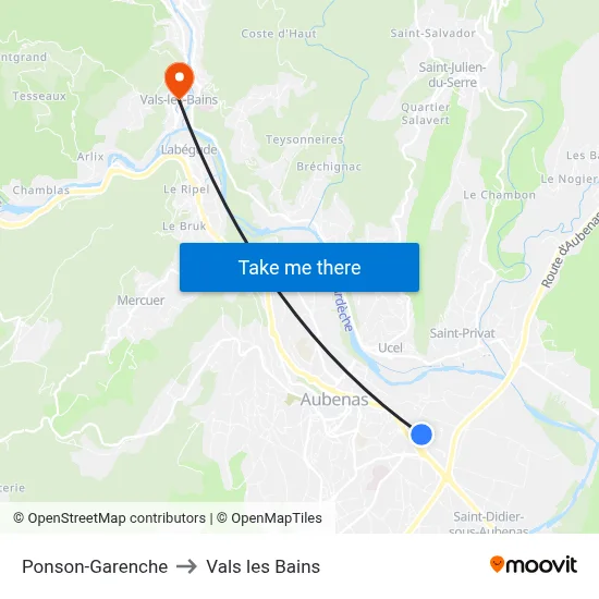 Ponson-Garenche to Vals les Bains map