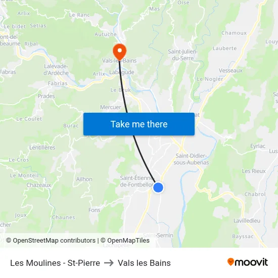Les Moulines - St-Pierre to Vals les Bains map