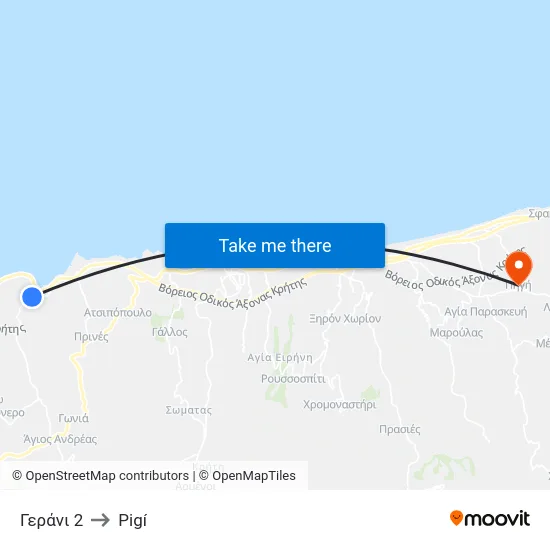 Γεράνι 2 to Pigí map