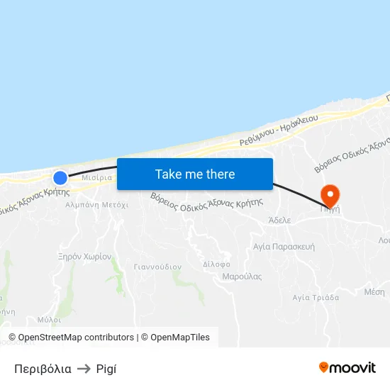 Περιβόλια to Pigí map
