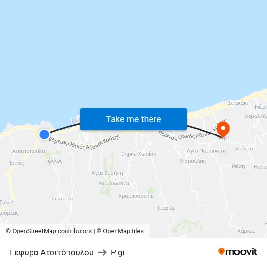 Atsitopoulo Bridge to Pigi map