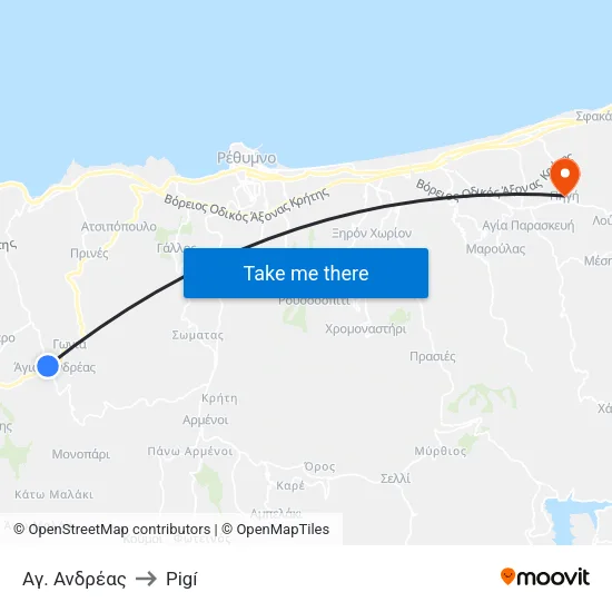 Saint Andreas to Pigi map