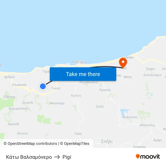 Kato Valsamonero to Pigi map