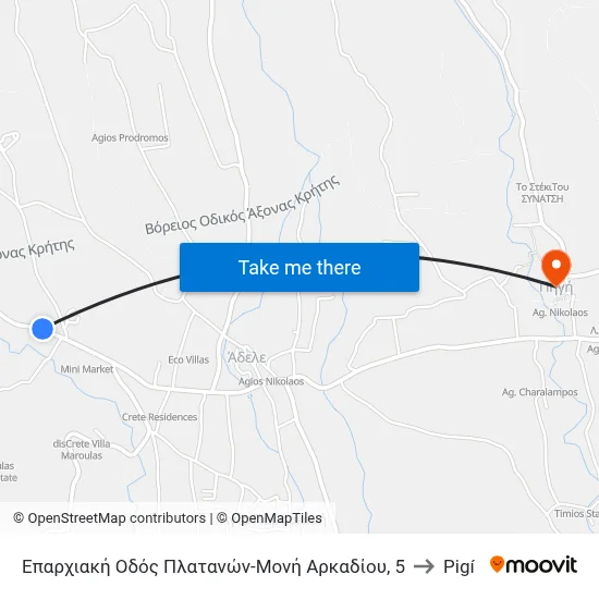 Platanon-Moni Arkadiou Provincial Road, 5 to Pigi map