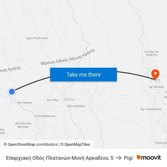 Platanon-Moni Arkadiou Provincial Road, 5 to Pigi map