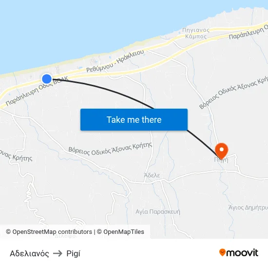 Adelianos to Pigi map