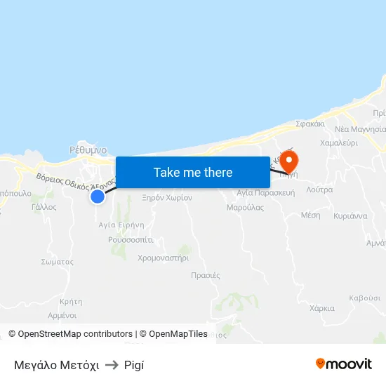 Megalo Metochi to Pigi map