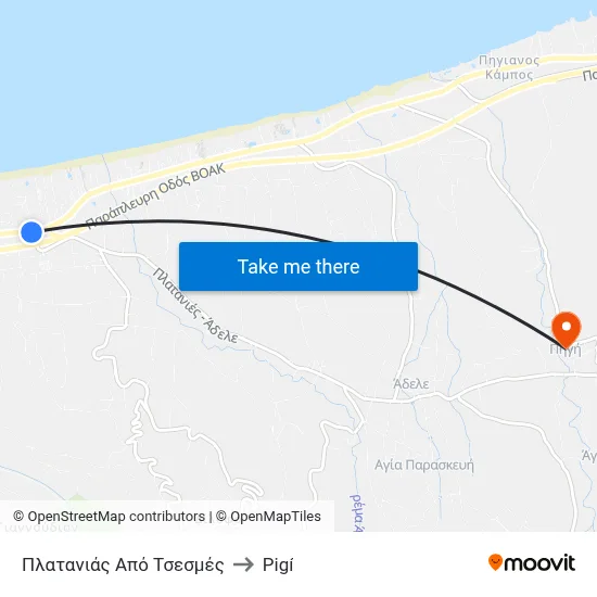 Platanias From Tsesmes to Pigi map