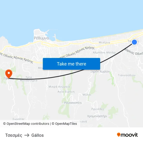 Tsesmes to Gallos map