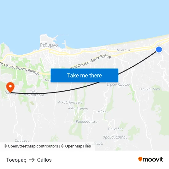 Tsesmes to Gallos map