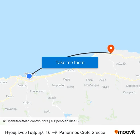 Igoumenou Gabriel, 16 to Panormos Crete Greece map
