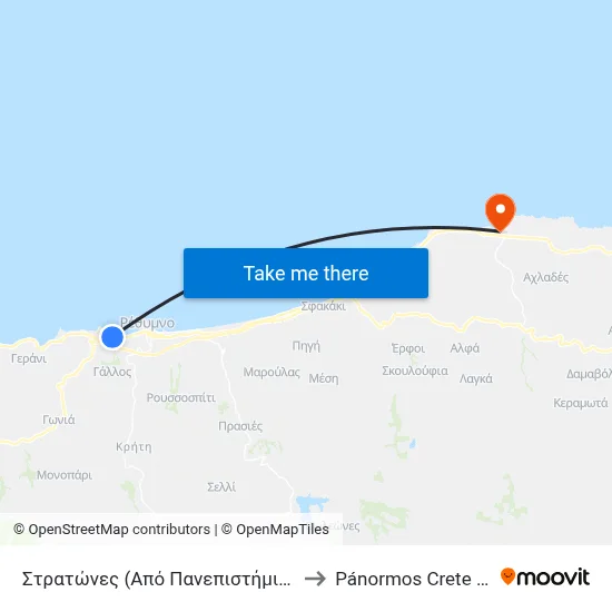 Stratones (From University - Gallos) to Panormos Crete Greece map