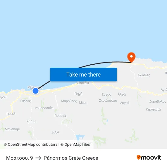 Moatsou, 9 to Panormos Crete Greece map