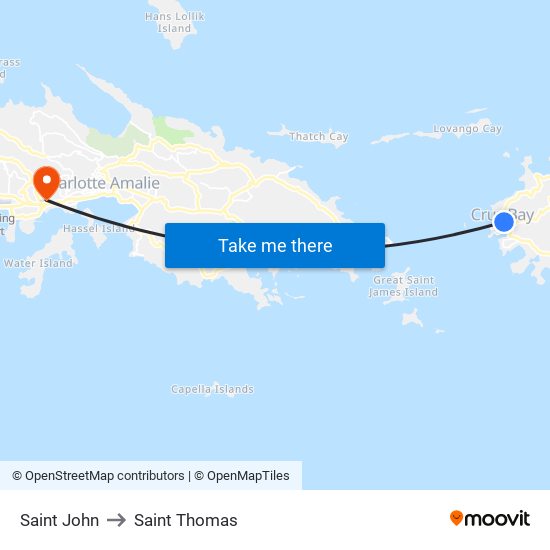 Saint John to Saint Thomas map
