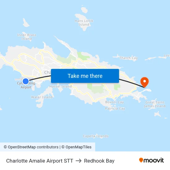Charlotte Amalie Airport STT to Redhook Bay map